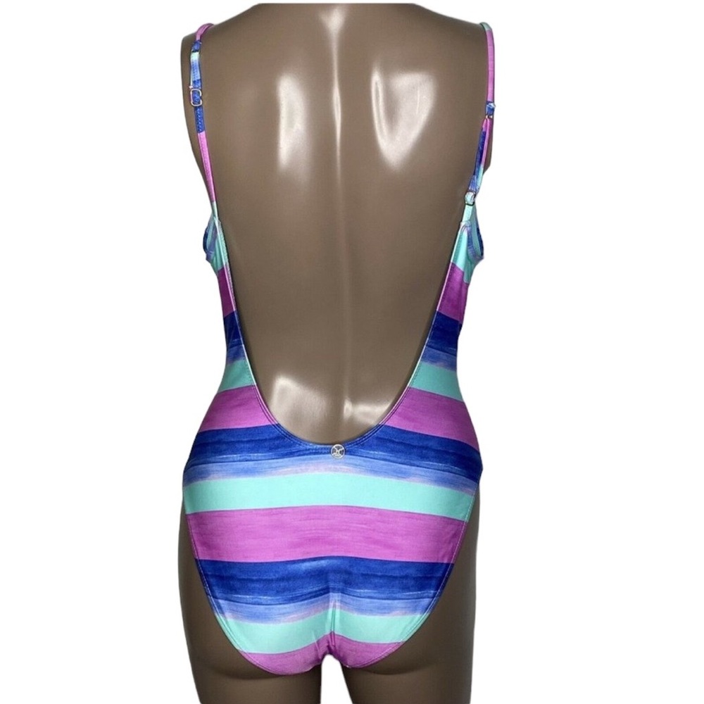 Vix Paula Hermanny Mani Bella Plunge Striped One-piece Swimsuit - Picture 3 of 6